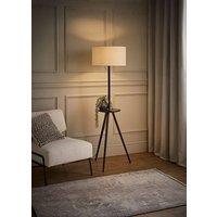 ValueLights Desmond Side Table Tripod Floor Lamp with Natural Linen Lamp Shade in Black