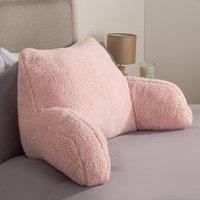 OHS Teddy Fleece Bed Reading Cushion Pillow with Arms Lumbar Support in Light Pink