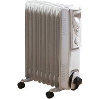 Daewoo 9 Fin Oil Filled Radiator 2000W Portable with Adjustable Thermostat White | Size: Single