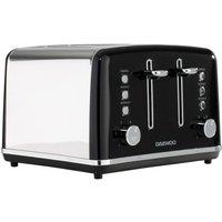 Daewoo 1750W Kensington Toaster 4 Slice Defrost Reheat Stainless Steel Black