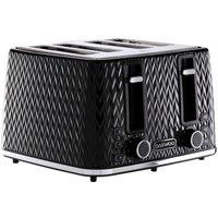 Daewoo 1600W 'Argyle' Toaster 4 Slice Double High Lift Reheat Defrost Large Slot in Black