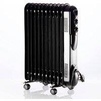Daewoo 11 Fin 2500W Oil Filled Radiator Portable Electric Heater & Thermostat in Black