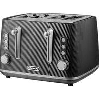 Daewoo 'Cascade' 4-Slice Toaster Ridge Textured Finish Defrost Reheat Cancel in Black | Size: Large