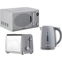 Daewoo Retro 'Kensington' Matching Jug Kettle Toaster Microwave Set 2-Slice in Grey | Size: 3 Pack