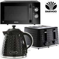 Daewoo Black 'ARGYLE' 3kW 4 Slice 23L Matching Kettle Toaster & Microwave Set | Size: 3 Pack