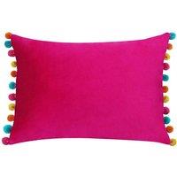 Paoletti Fiesta Soft Velvet Pom Pom Trimmed Cushion in Bright Pink