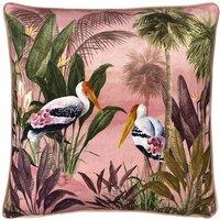 Paoletti Platalea Bird Printed Velvet Piped Cushion in Pink | Size: 43cm x 43cm