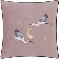 Paoletti Moonlit Flight Embroidered Velvet Cushion in Dusty Pink | Size: 45cm x 45cm