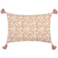Paoletti Delphine Rectangular Floral Tasselled Polyester Filled Cushion in Pale Pink | Size: 40cm x 60cm