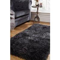 OHS Shaggy Floor Rug Large Plain Soft Sparkle Mat Thick 5cm Pile in Dark Grey | Size: 120cm x 170cm