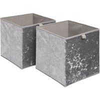 OHS Pair of 2 Crushed Velvet Stylish Folding Storage Box Cube in Dark Grey