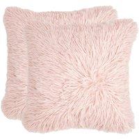 OHS Set of 2 Faux Mongolian Fur Cushion Covers in Light Pink