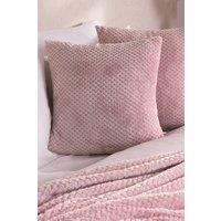 OHS 2 Pack of Waffle Fleece Square Cushion Covers in Light Pink | Size: 45cm x 45cm