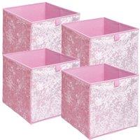 OHS Pack of 4 Crushed Velvet Folding Storage Box Cube in Light Pink