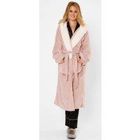 OHS Flannel Fleece Hooded Dressing Gown Sherpa Bathrobe in Light Pink