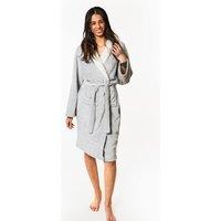 OHS Flannel Fleece Hooded Dressing Gown Sherpa Bathrobe in Silver