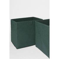 OHS Pack of 2 Plain Folding Cube Storage Boxes in Dark Green