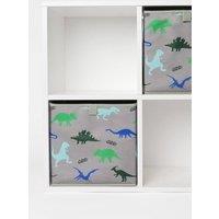 OHS Pack of 2 x Dinosaur Print Cube Storage Boxes in Light Grey