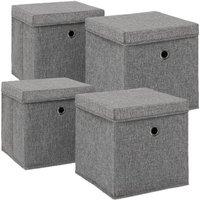 OHS 4 x Fabric Storage Boxes with Lid Foldable Square Organiser in Charcoal