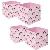 OHS Pack of 4 x Rainbow Print Cube Storage Boxes in Light Pink
