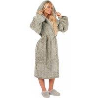 OHS Teddy Marl Fleece Adults Dressing Gown Full-Length Robe in Grey
