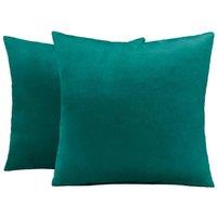 OHS 2 x Matte Velvet Cushion Covers Soft Plain Zip in Teal | Size: 45cm x 45cm