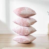OHS Luxury Crushed Velvet Set of 4 Filled Cushions and Covers in Baby Pink