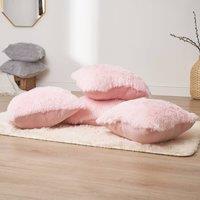 OHS Set of 2 Fluffy Shaggy Filled Cushion with Cover Square in Light Pink | Size: 45cm x 45cm
