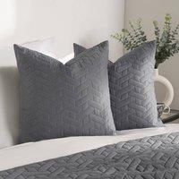 OHS 2 Pack of Pinsonic Cushion Covers Filled Home Living Luxury in Charcoal | Size: 45cm x 45cm