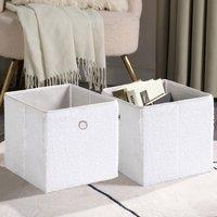 OHS 2 Pack Boucle Cube Folding Space Saving Storage Boxes in White