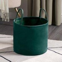 OHS Velvet Storage Basket Hamper Clothes Toys Organiser Fabric Bag in Dark Green