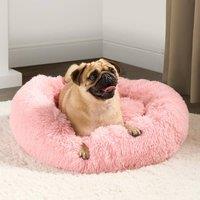 OHS Pet Dog Bed Circle Fluffy Cat Donut Plush Round Cushion Ring in Pink | Size: Medium