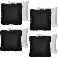 OHS 4 Pack Linen Frill Cushion Covers Filled Home Living Luxury in Black | Size: 45cm x 45cm