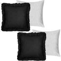 OHS 2 Pack Linen Frill Cushion Covers Filled Home Living Luxury in Black | Size: 45cm x 45cm