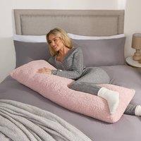 OHS Long Bolster Pillow Teddy Fleece Body Neck Pregnancy Support Cushion in Pink