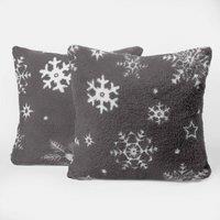 OHS Snowflake Cushion Covers Teddy Fleece 2 x Plush Soft, Pink - 45 x 45cm in Charcoal | Size: 45cm x 45cm