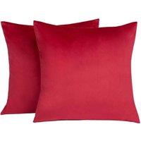 OHS 2 x Matte Velvet Cushion Covers Soft Plain Zip in Red | Size: 45cm x 45cm