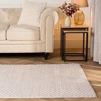 OHS Waffle Fleece Rug Supersoft Faux Fur Living Room Bedroom Floor Anti Slip Carpet in Cream | Size: 160cm x 230cm