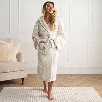 OHS Ribbed Fleece Dressing Gown Loungewear Bathrobe in Cream