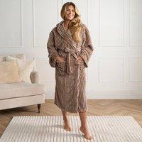 OHS Ribbed Fleece Dressing Gown Loungewear Bathrobe in Brown