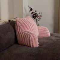 OHS Faux Fur Ribbed Reading Pillow Super Soft Heatable Cuddle Cushion in Pink