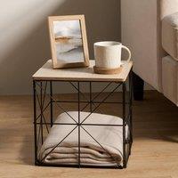 OHS Cube Storage Basket Table Folding Wire Living Room Home Bedroom, Large in Light Brown