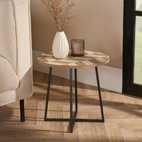 OHS Round Side Table Herringbone Living Room Home Console End Coffee Office Bedroom in Natural