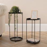 OHS Set of 2 Side Tables Metal Round Living Room Office Modern Home Decor Nightstand in Black