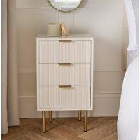 OHS Ribbed Bedside Table Modern Bedroom 3 Draw Office Nightstand in Cream