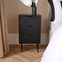 OHS Ribbed Bedside Table Modern Bedroom 3 Draw Office Nightstand in Black