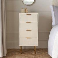 OHS Ribbed Bedside Table Modern Bedroom 4 Draw Office Nightstand in Cream