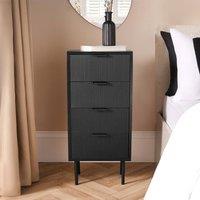 OHS Ribbed Bedside Table Modern Bedroom 4 Draw Office Nightstand in Black