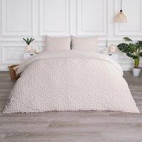 OHS Luxury Seersucker Duvet Cover Set Geo Pillowcase Quilt in Natural | Size: Double