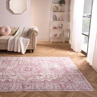 OHS Washable Rug Vintage Living Room Bedroom Decor Non Slip Runners Soft Carpet Mat in Pink | Size: 66cm x 200cm